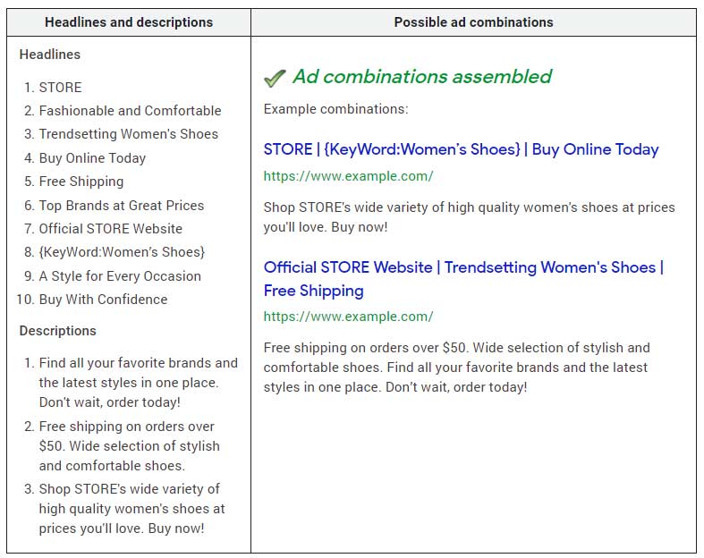 Responsive Search Ads example