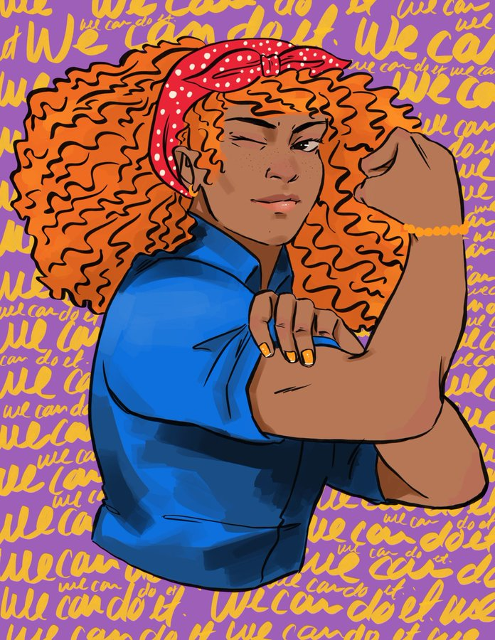 Illustration of a modern Rosie the Riveter by Destiny Simmons